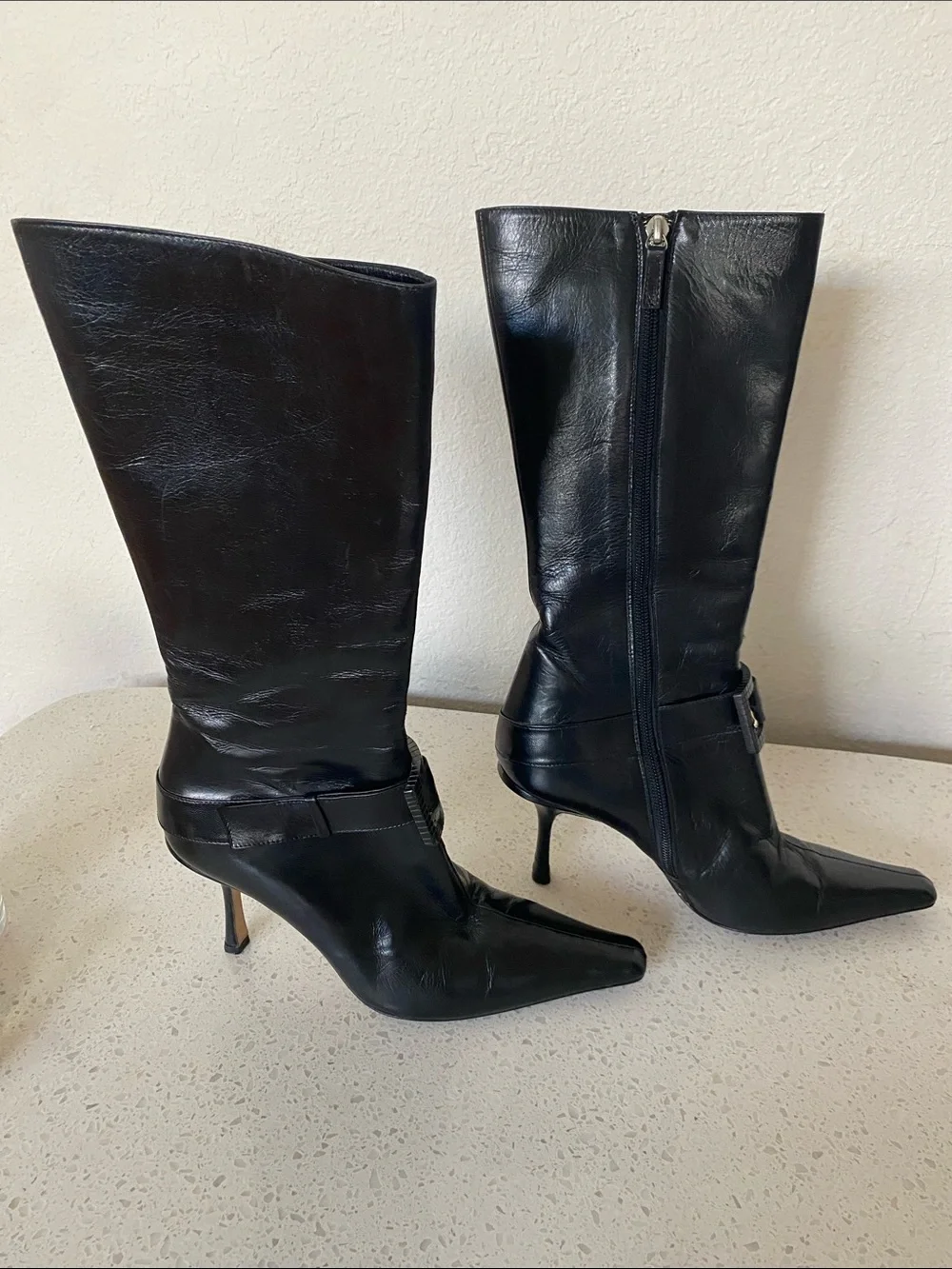Jimmy Choo Black Over-the-Knee Pointed Toe Buckle Boots